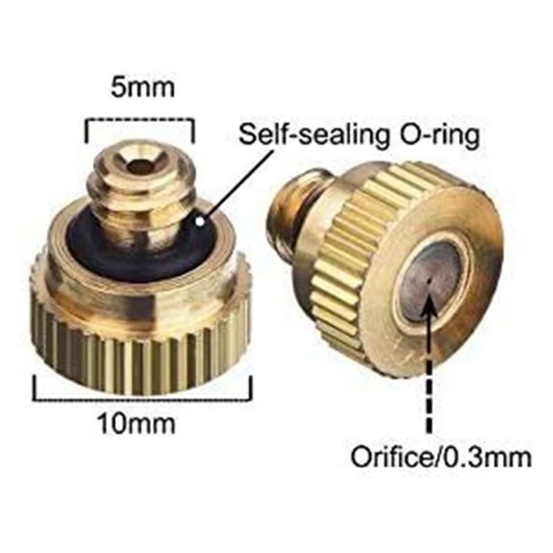 황동 미스트 노즐 티, 먼지 제어 미스트 깍지 스프링클러, 야외 냉각 시스템용, 0.3mm, 20 팩