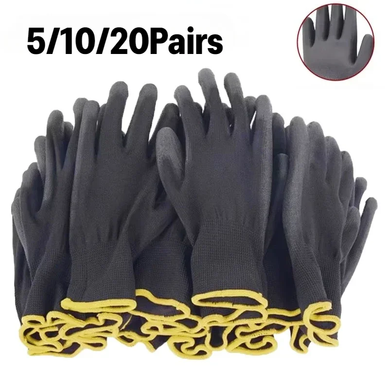 Black PU-Coated Work Gloves for Factory Machinery: Breathable, Non-Slip, Suitable for Gardening, Carpentry, Outdoor Work
