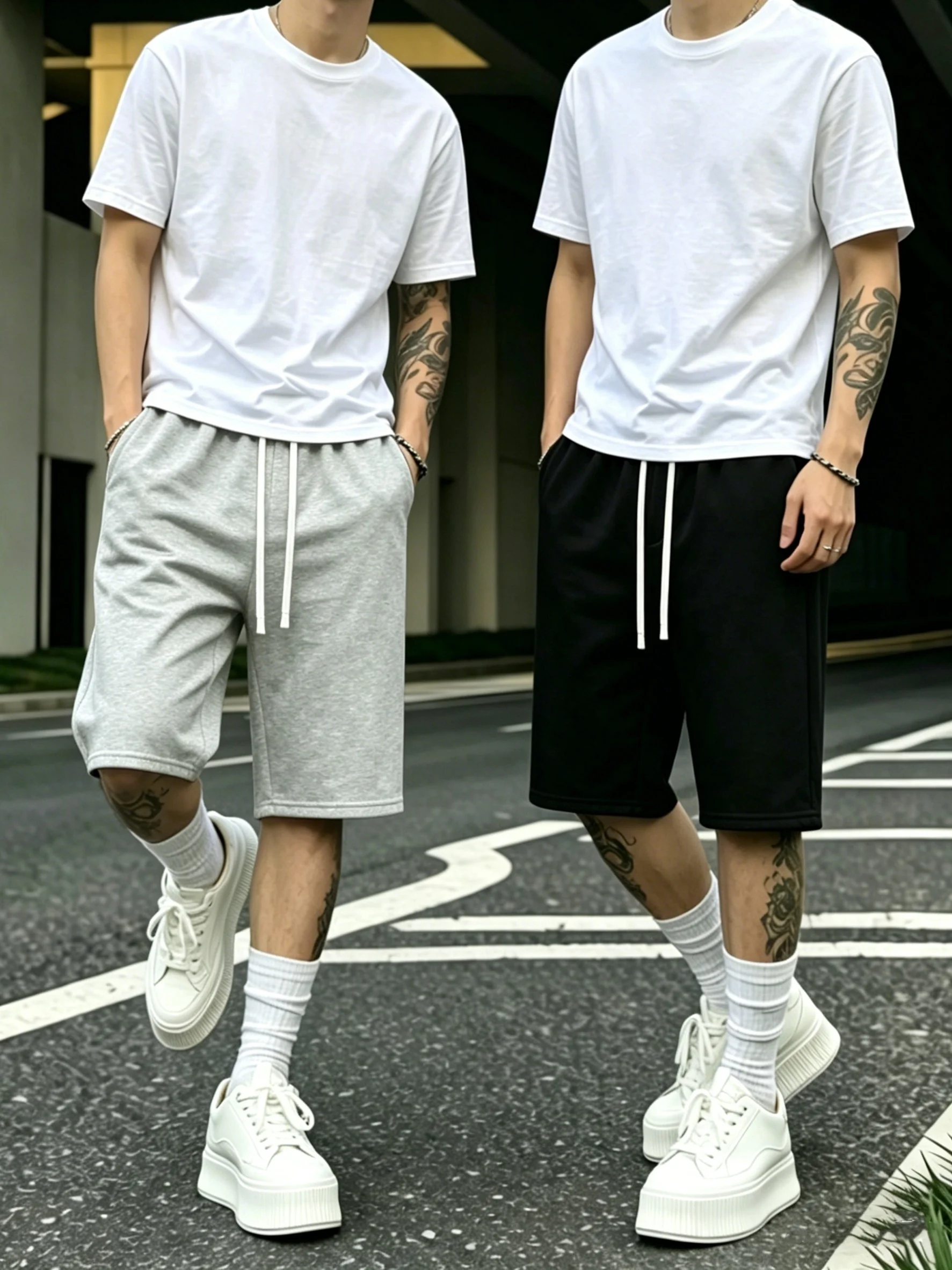 2PCS Men's Casual Shorts Featuring A Loose Fit and An Elastic Waistband with A Drawstring; Suitable for Everyday Wear