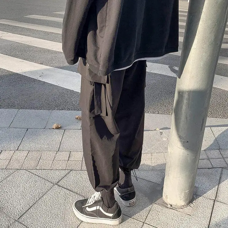 Street Casual Tide Handsome Men's Cargo Pants Classic Loose Straight Cylinder Korean Tie One's Feet All-match Male Trousers