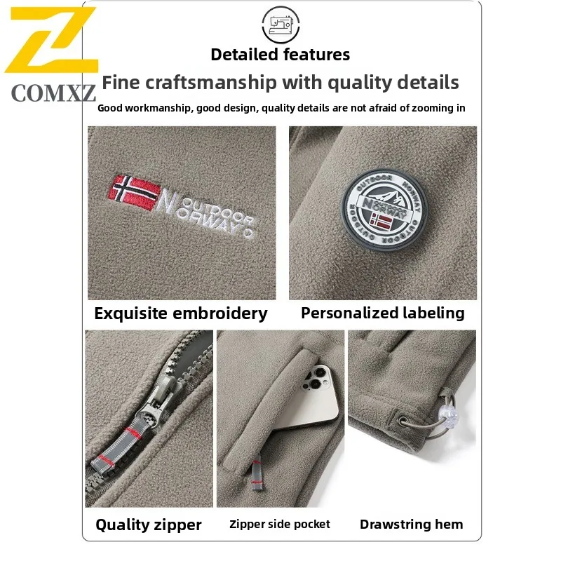 الرجال المطرزة مقنعين جاكيت من الصوف الشتاء الحراري يندبروف سترة طبقة مزدوجة معطف القطن متعدد جيب الثلوج عمال 2025 #3