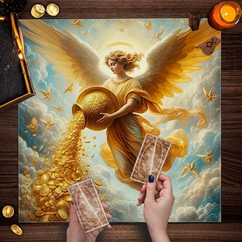 50/75cm Classical Oil Painting Style Angel Scattering Gold Tarot Tablecloth Prosperity Themed Divination Altar Cloth Spiritual