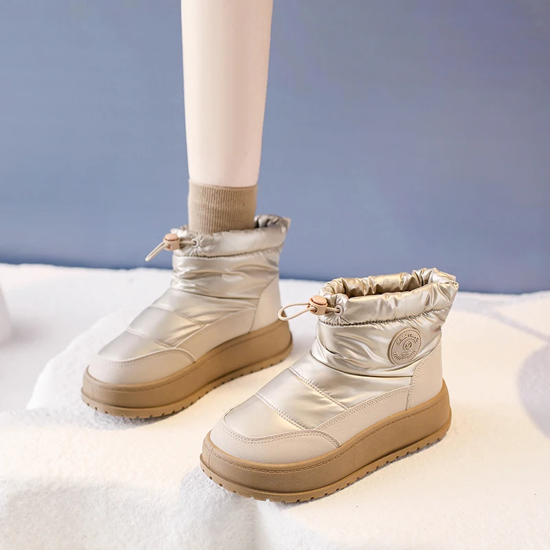 

Outdoor Mid-Cut Lazy Person Rubber Upper Artificial Leather Lining Women's Winter Snow Boots Thickened down Bread Shoes