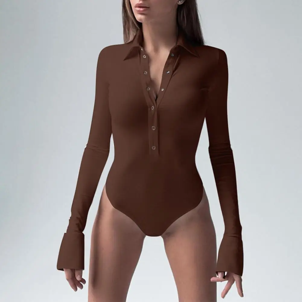 Bodysuit Met Revers En Lange Mouwen Bodysuit Voor Dames Met Lange Mouwen En Sluiting Met Knoopsluiting Voor Casual