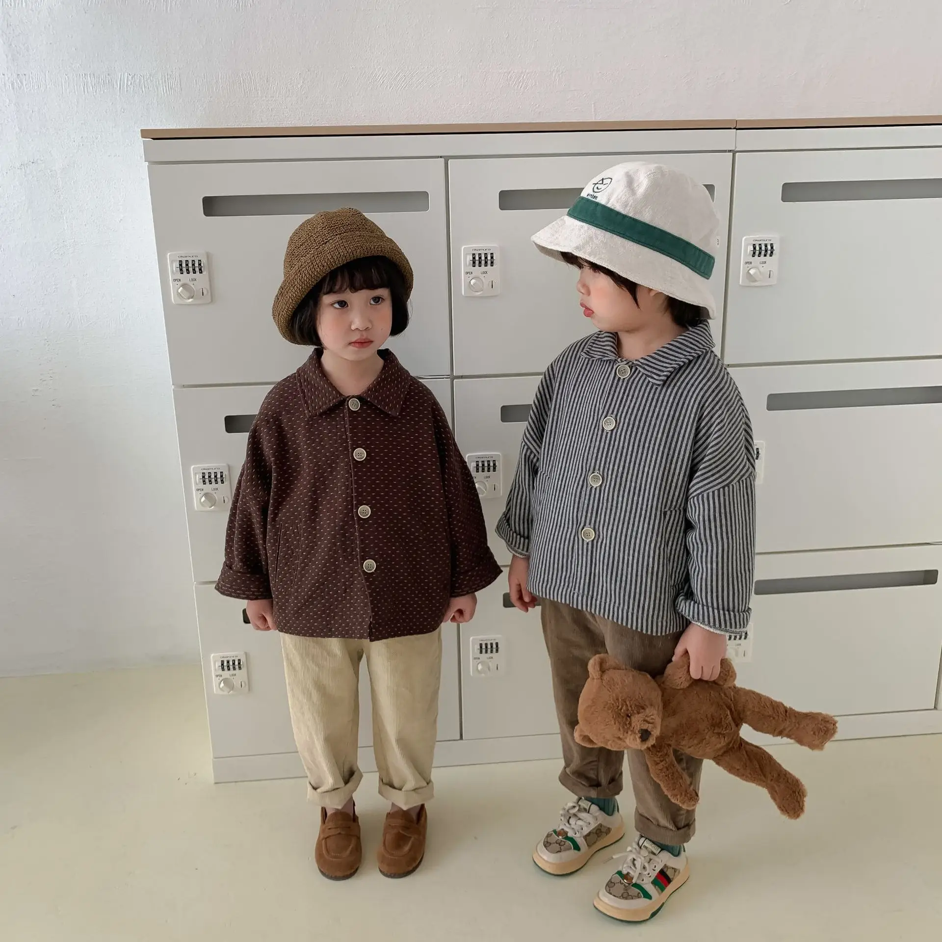 2024 Spring Autumn New Boy Children Loose Corduroy Pants Girl Baby Solid Retro Pockets Casual Pants Kid Fashion Cotton Trousers