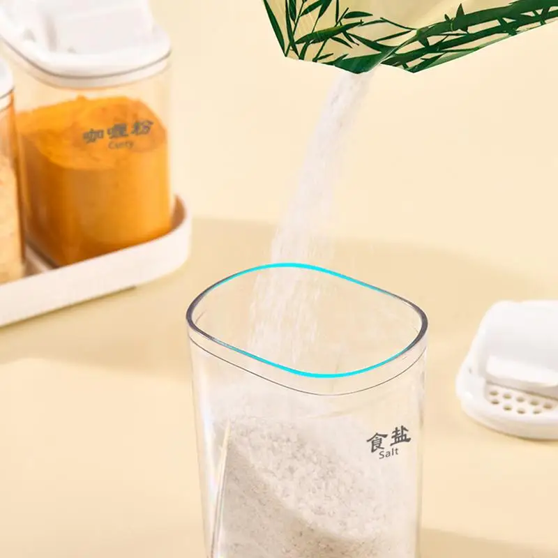 

Коробка для приправ с подносом, 4-упаковка, контейнер для хранения соли, перца и сахара с основанием, прозрачный настенный держатель для хранения перца