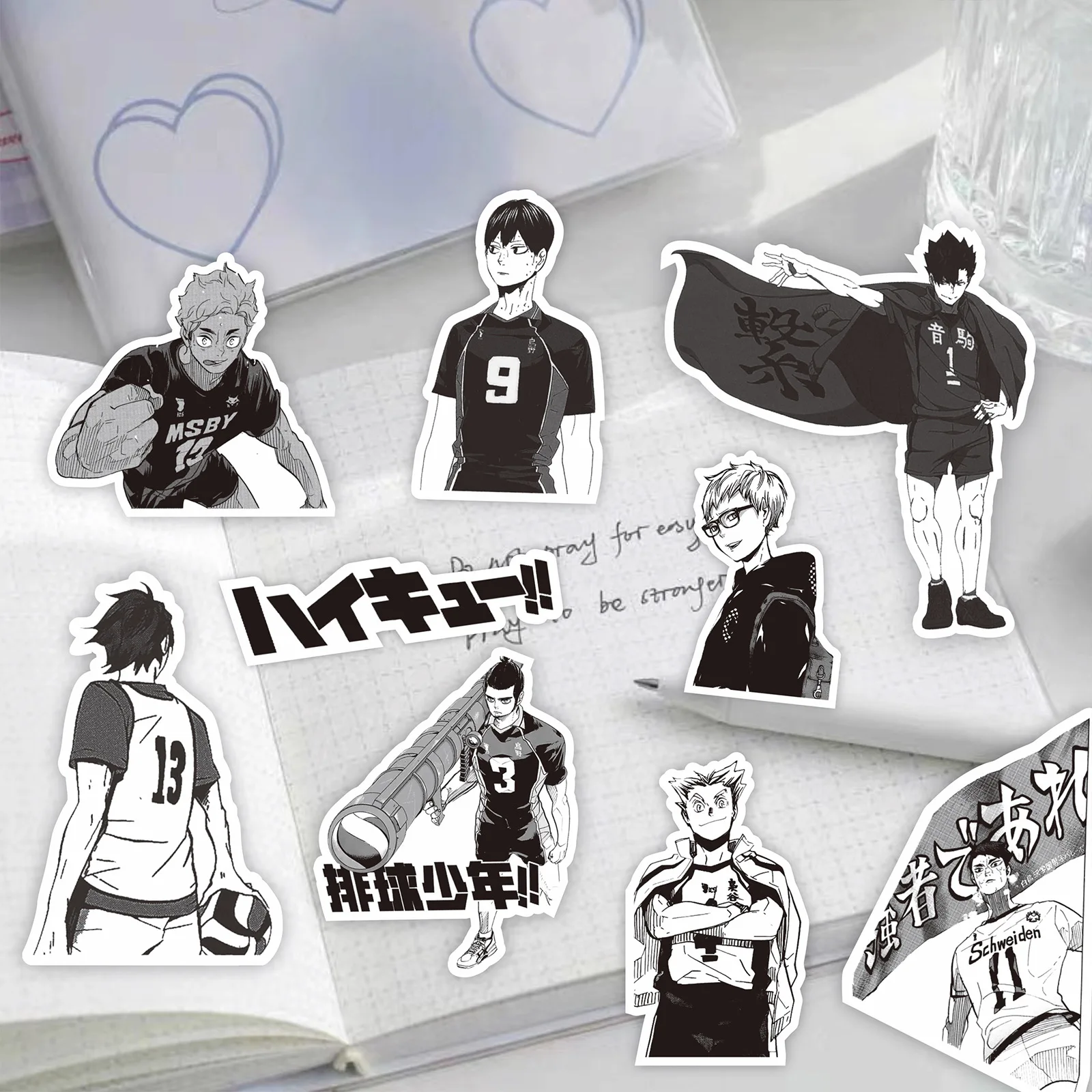 68PCS Black White Haikyuu!! Anime Stickers Decoration Suitcase Scrapbook Laptop Phone Stationery Volleyball Manga Sticker