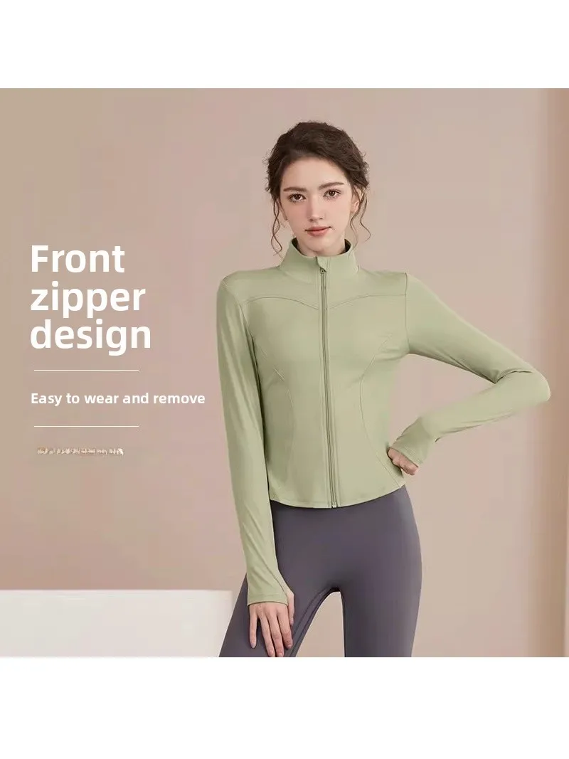 

Женская приталенная куртка для фитнеса и йоги с длинным рукавом, дышащая, однотонная, для бега и тренировок, для спортзала