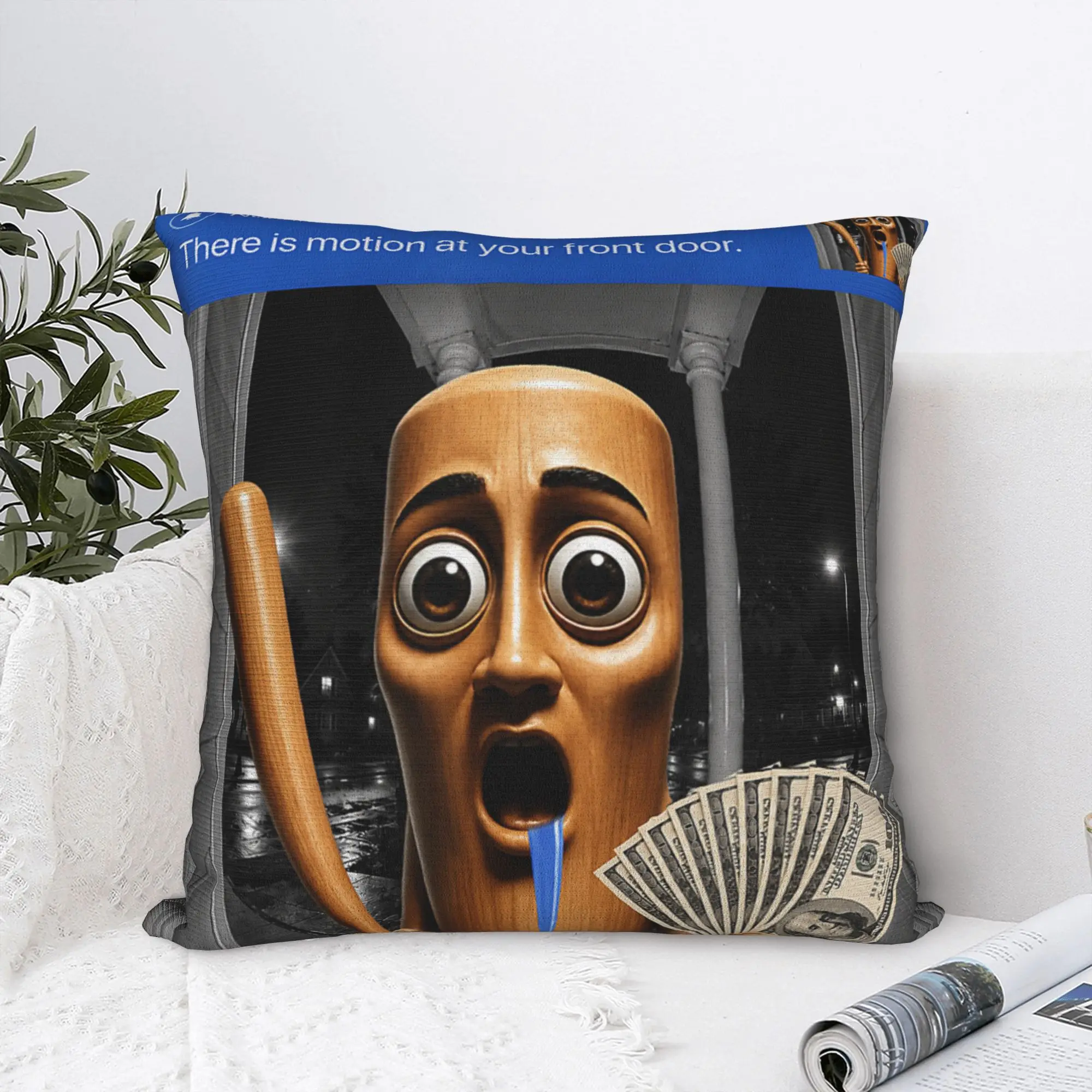 There is Motion at Your Front Tung Tung Sahur Drooling Money Pillow Cover Soft Cushion Cover Pillow Case For Home Decoration