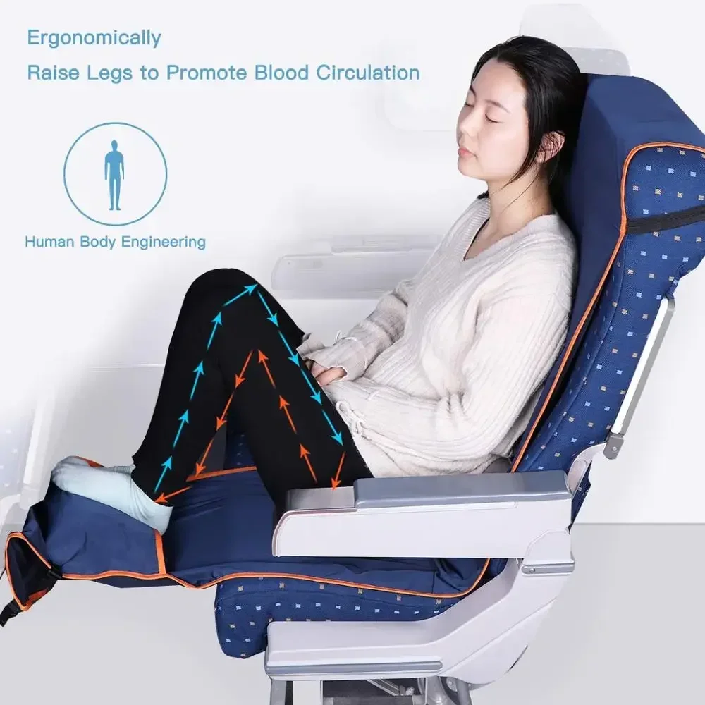 Hamaca reposapiés ajustable con funda de asiento de almohada inflable para aviones, trenes, autobuses, columpio, silla de viaje al aire libre