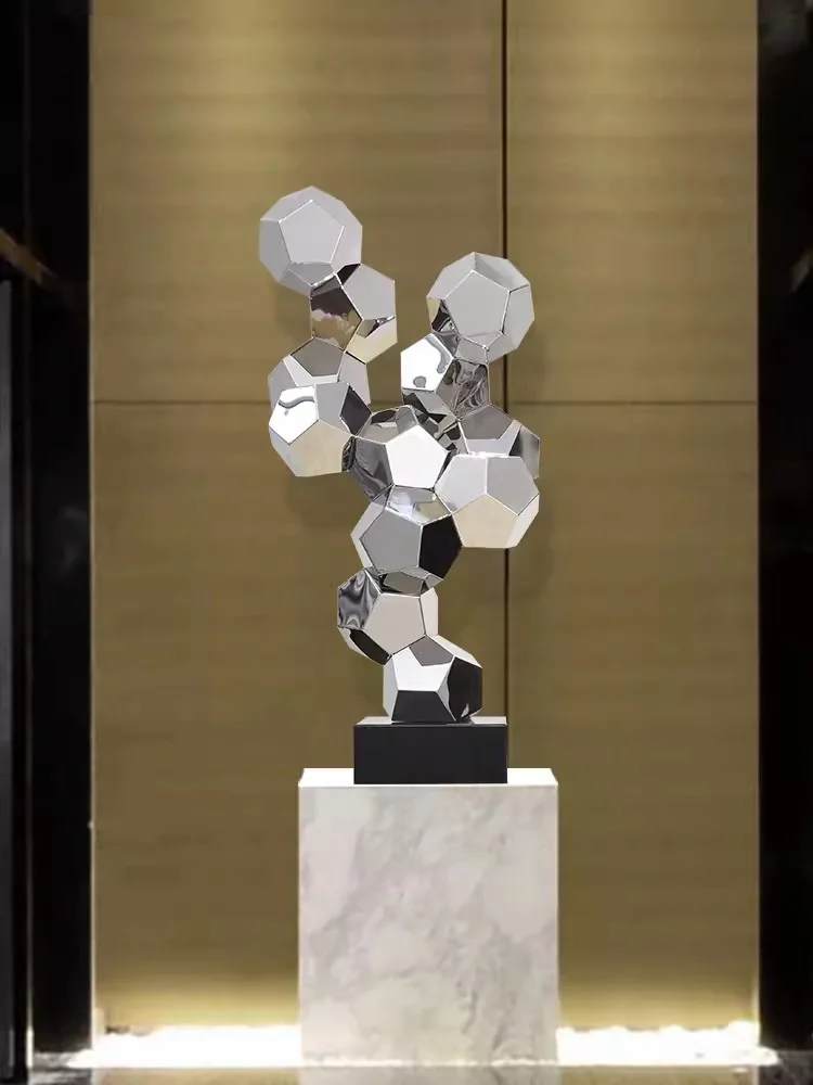 

Hotel lobby Lobby Metal art decoration stainless steel stone sculpture living room Creative fortune entrance decoration