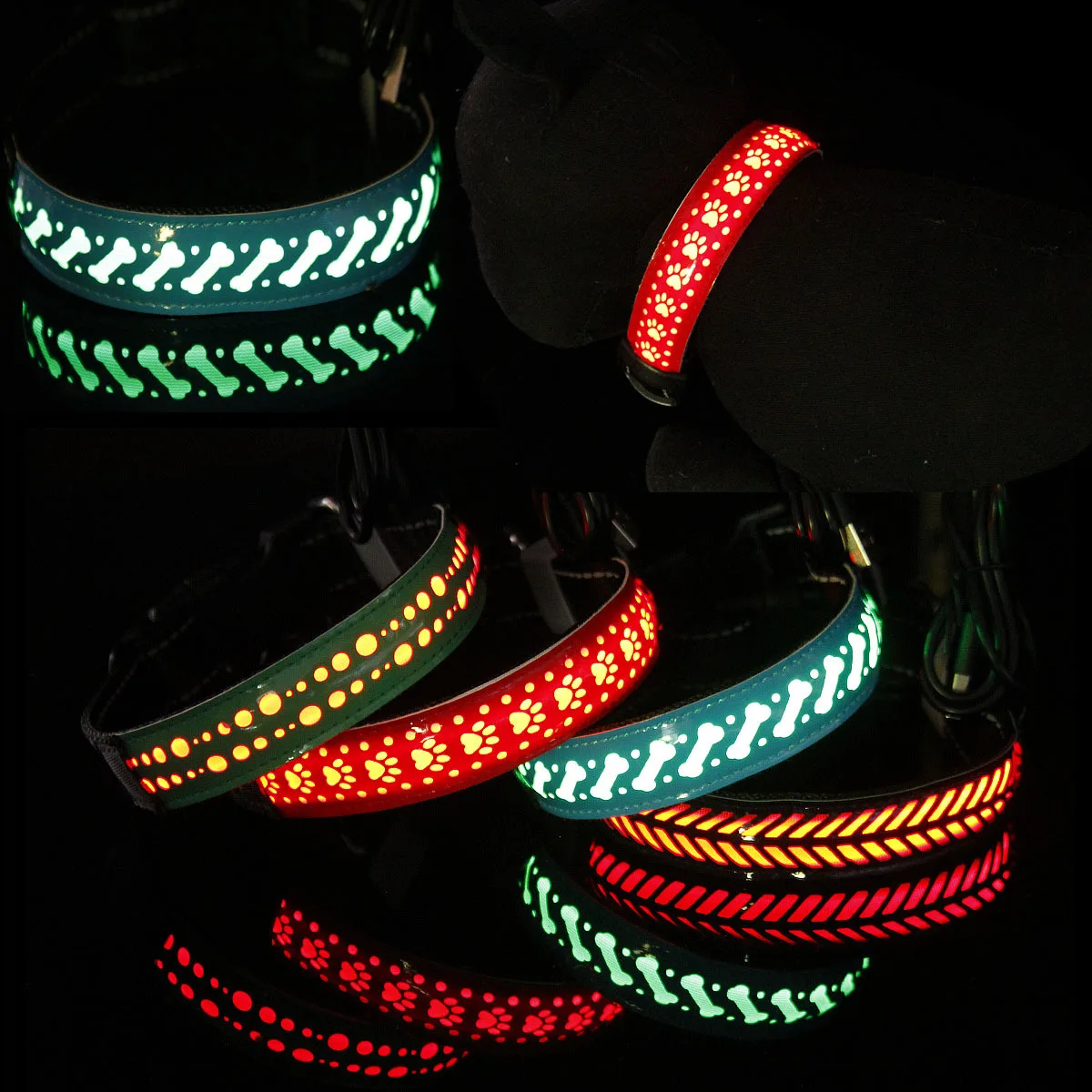 Collar luminoso Led para perro, Collar para mascotas recargable por USB, diseño grabado de cuero PU, Collar de luz nocturna ajustable para perros