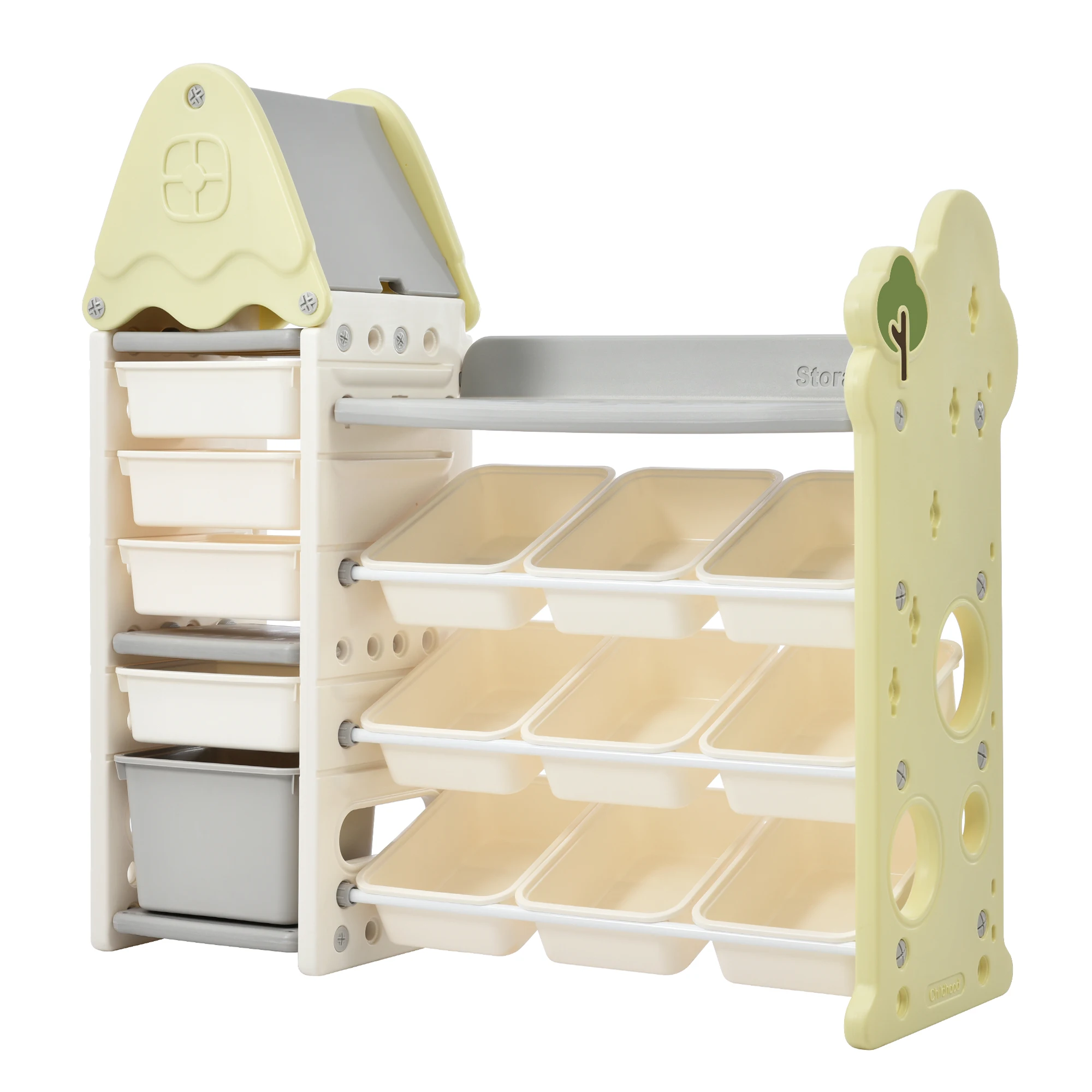 Étagère de rangement pour jouets pour enfants, 17 bacs et 4 étagères, ensemble de meubles multifonctionnels pour pépinière