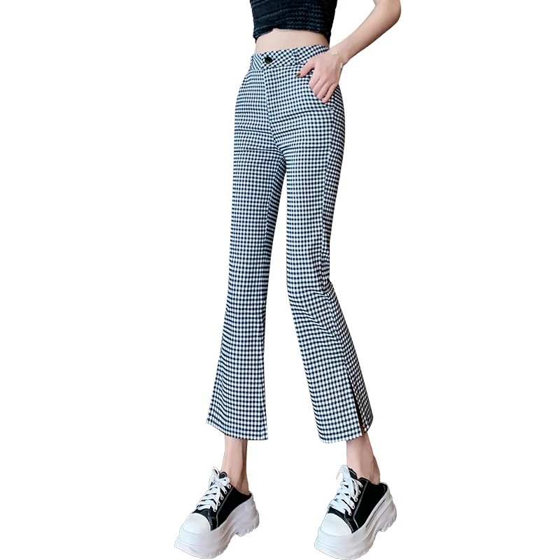 Hoge Taille Uitlopende Broek Dames Casual Asymmetrische ket Detail Koreaanse Sle Negen Punten Uitlopende Broek Herfst Lente Pendelen