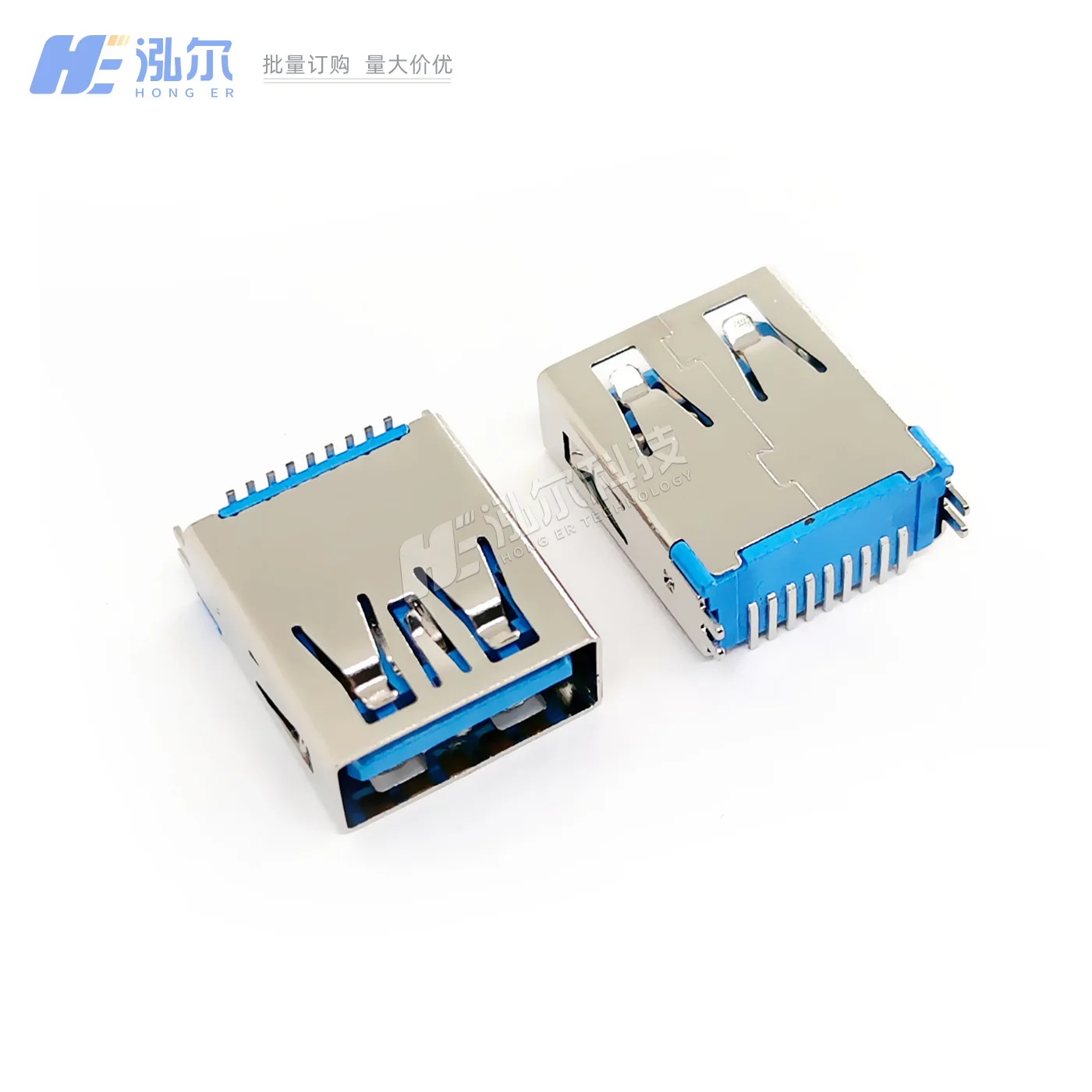 

For USB 3.0 AF vertical sticker LCP blue rubber copper shell length 15.0mm female head 9PIN connector A port