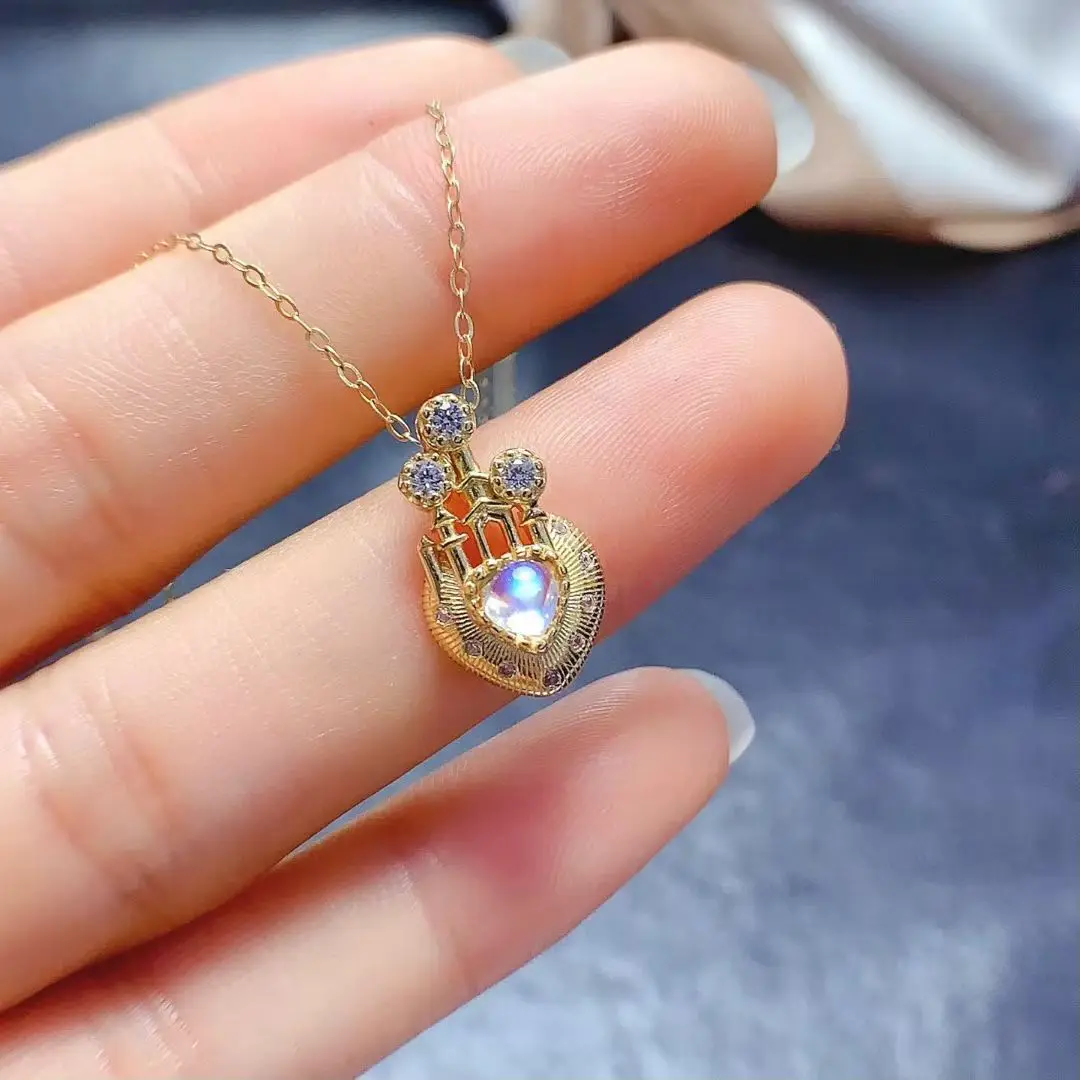 

Подвеска из настоящего серебра с фэнтези-замком для девочек, кулон из натурального лунного камня, 4 мм, ожерелье из натурального лунного камня