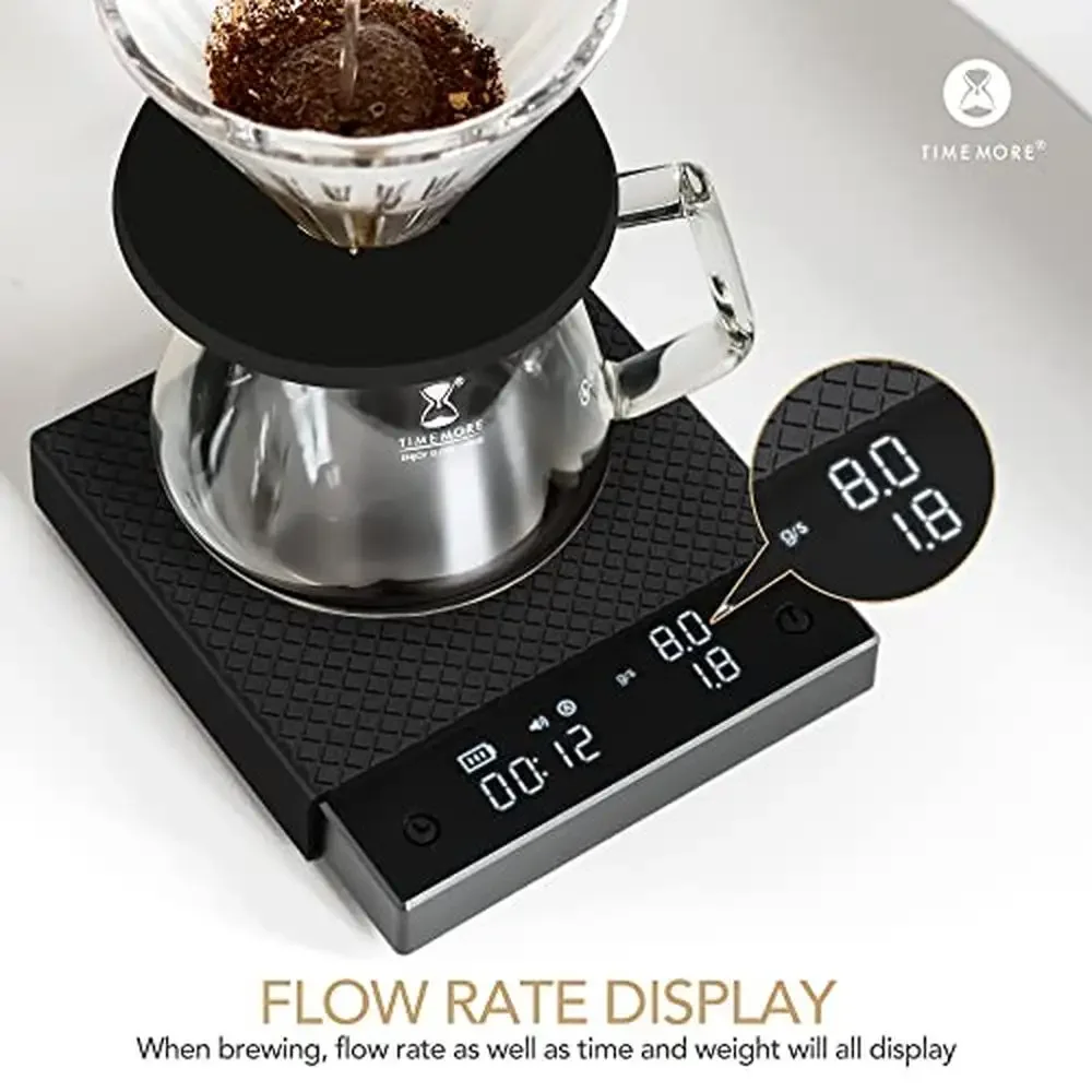 Digital Espresso Scale with Flow Rate Function Timer 2000g/0.1g High Accuracy Portable Coffee Scale Easy-to-read LED Display