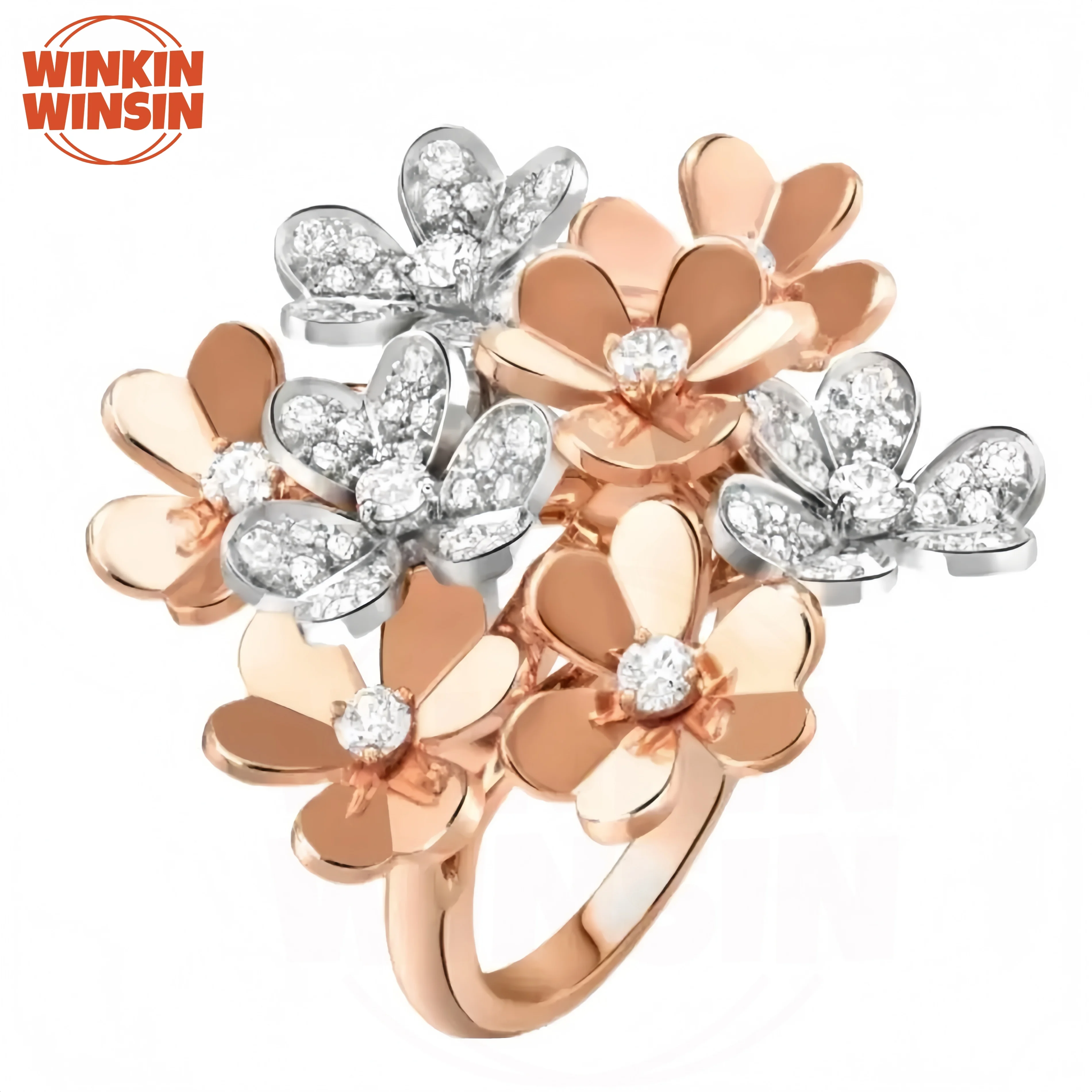 

Winkin Winsin Women 925 Sterling Silver Rings 18k Gold Plated Luxury Brand Designer Clover Ring CMA Certificate Jewelry