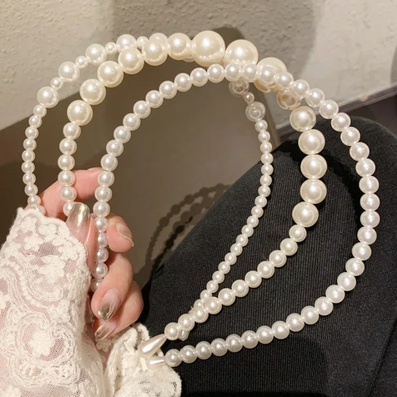 

Fashion White Faux Pearl Hair Hoop Elegant Full Pearl Bridal Headbands Wedding Hair Accessories For Women Girls New Headwear