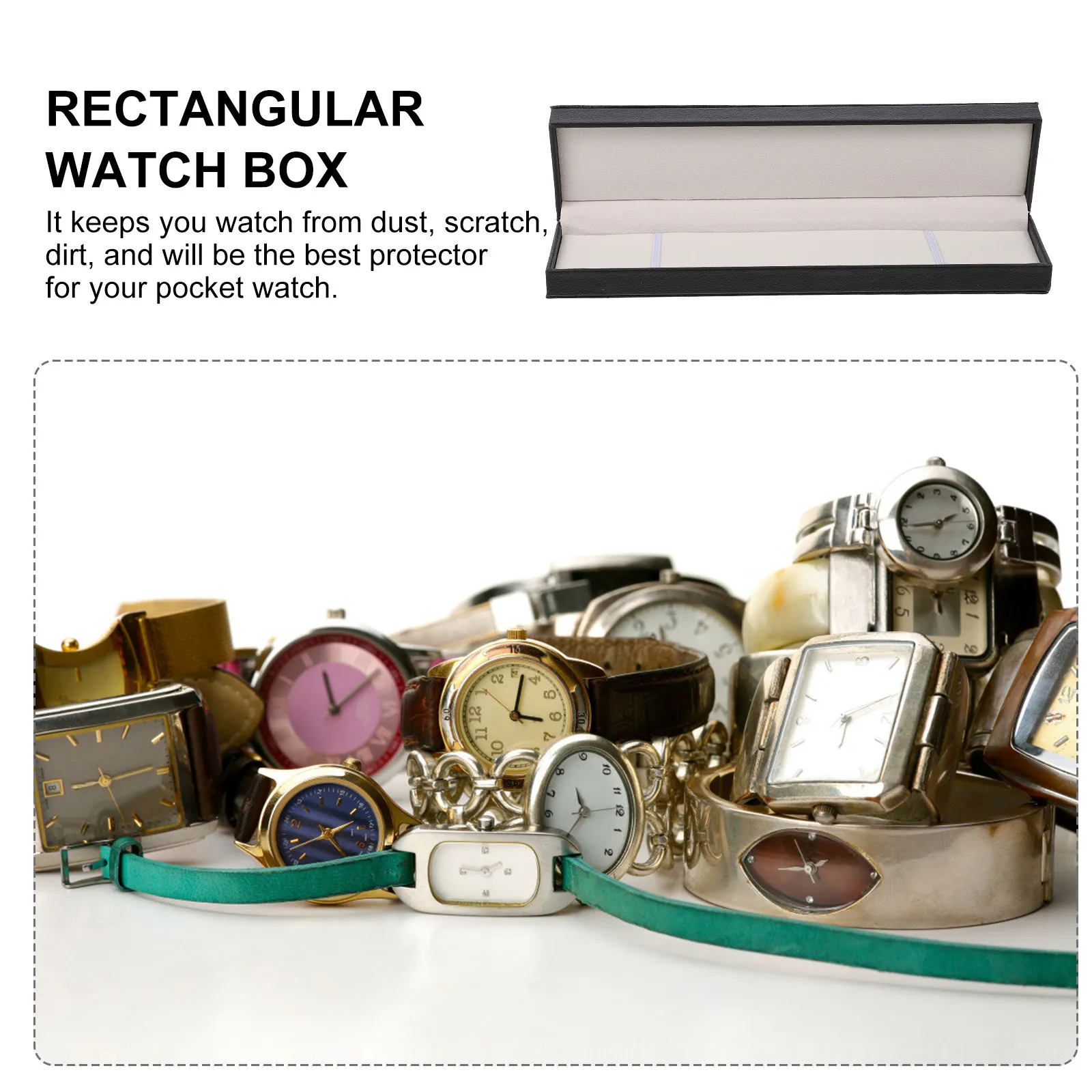 Sleek PU Rectangular Watch Box Organizer Single Watch Display Case Dustproof Safe Storage for Bracelets Necklaces