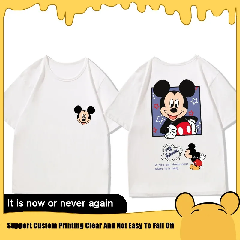 Disney Mickey Mouse Male Short-sleeved T-shirt Korean Version Loose Oversize Fashionable Anime Clothes Children's Cotton