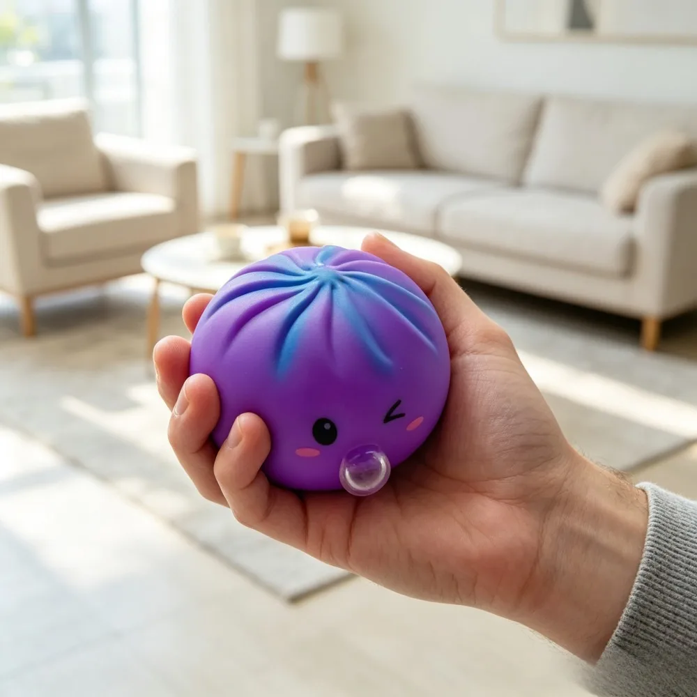 Slow Rebound Simulation Bun Stress Relief Toy, Cute Blowing‑Bubble Fidget Squeeze Toy for Desktop Decoration, Gradient Purple, 1‑Pack