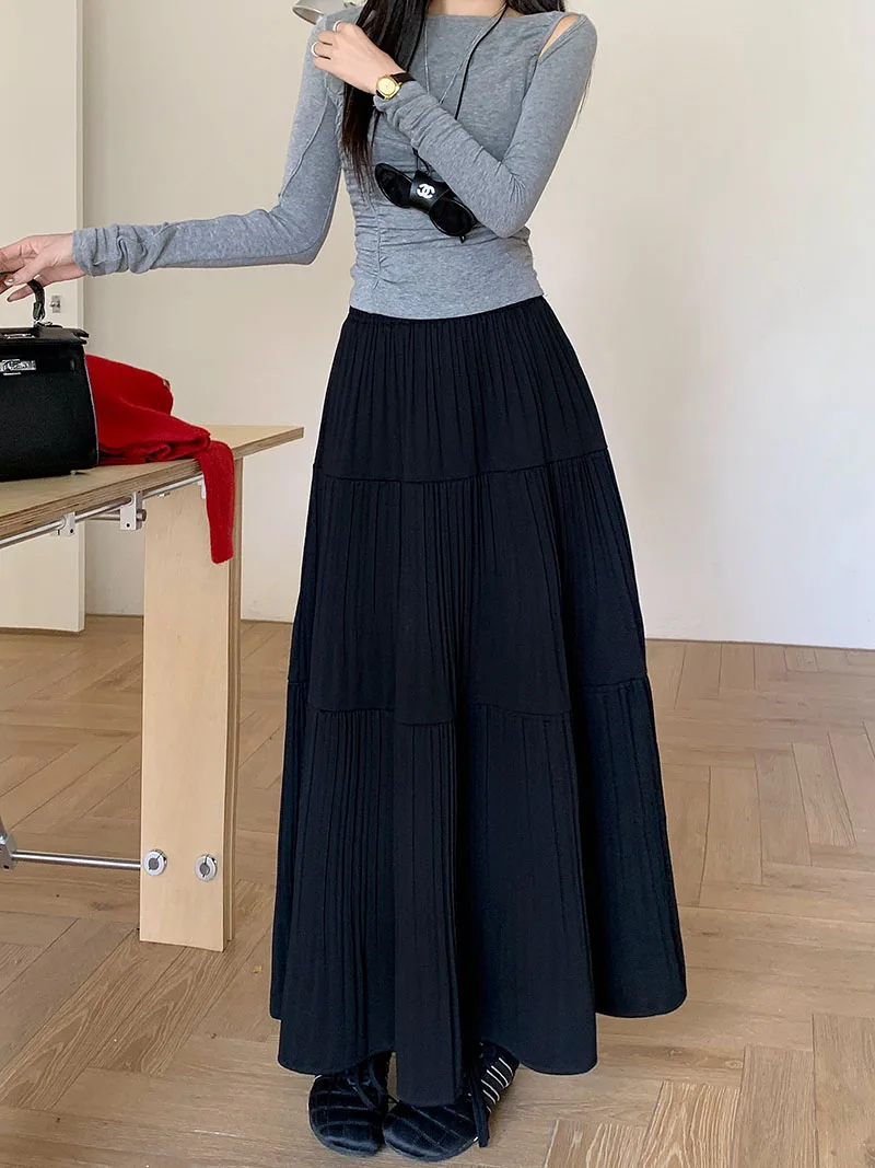 تنورة مخملية عالية الجودة بطيات تنورة نسائية كلاسيكية كبيرة متأرجحة تنورة ماكس للسيدات لخريف وشتاء 2025 تنورة على شكل حرف a للحفلات والعطلات