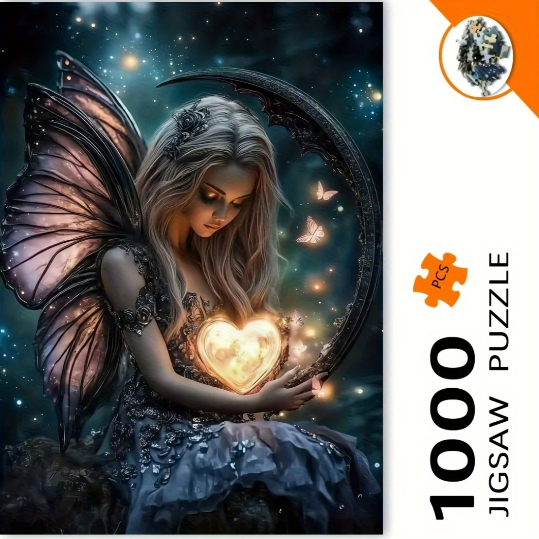 จิ๊กซอว์ปริศนา 1000 ชิ้น นางฟ้ามหัศจรรย์พร้อมหัวใจเรืองแสงและผีเสื้อ - ฉากป่ากลางคืนลึกลับพร้อมนางฟ้าเรืองแสง, Cresc