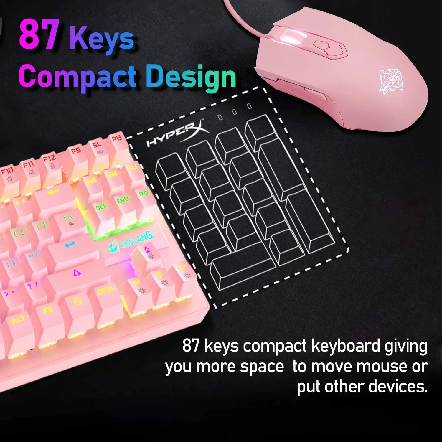 MAMBASNAKE x ZIYOU LANG Wired K2 Rosa blu Switch set tastiera e mouse da gioco set tastiera e mouse da gioco Mini 87 tasti