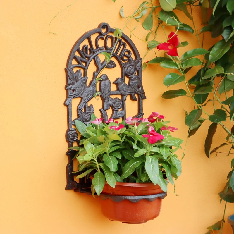 Creative Cast Iron Small Bird Flower Pot Stand, Iron Art Wall-Mounted Flower Basket Rack, Wall Storage Flower Stand, Wall Decor,