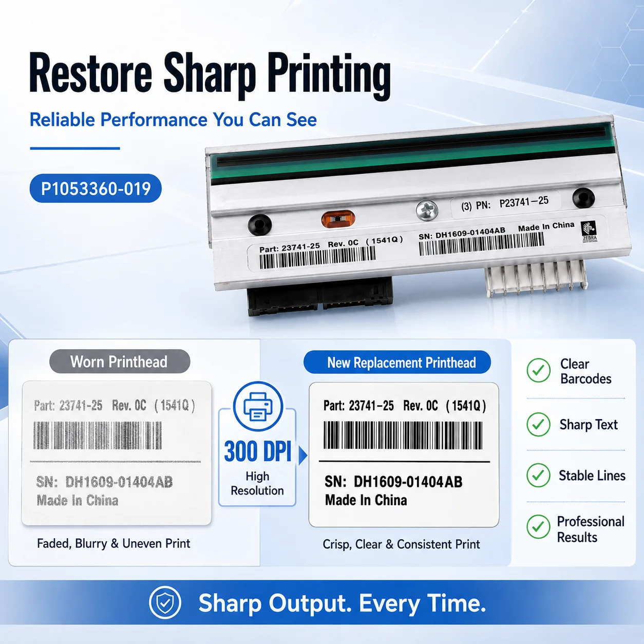 The print head of the original zebra 105SL PLUS 300dpi point p1053360-019 printer thermal label printing head