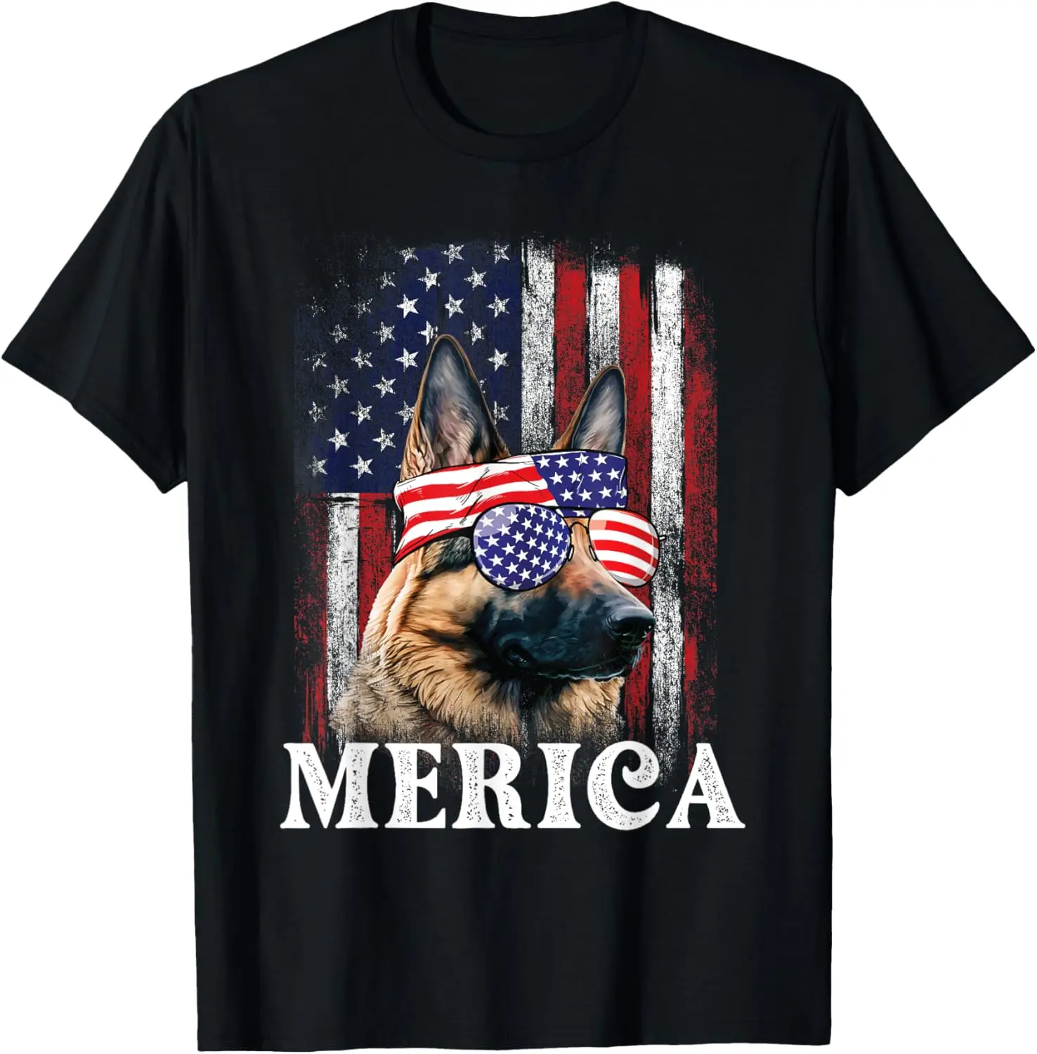 Merica - Patriotic USA Flag Dog Lover German Shepherd Owner T-Shirt