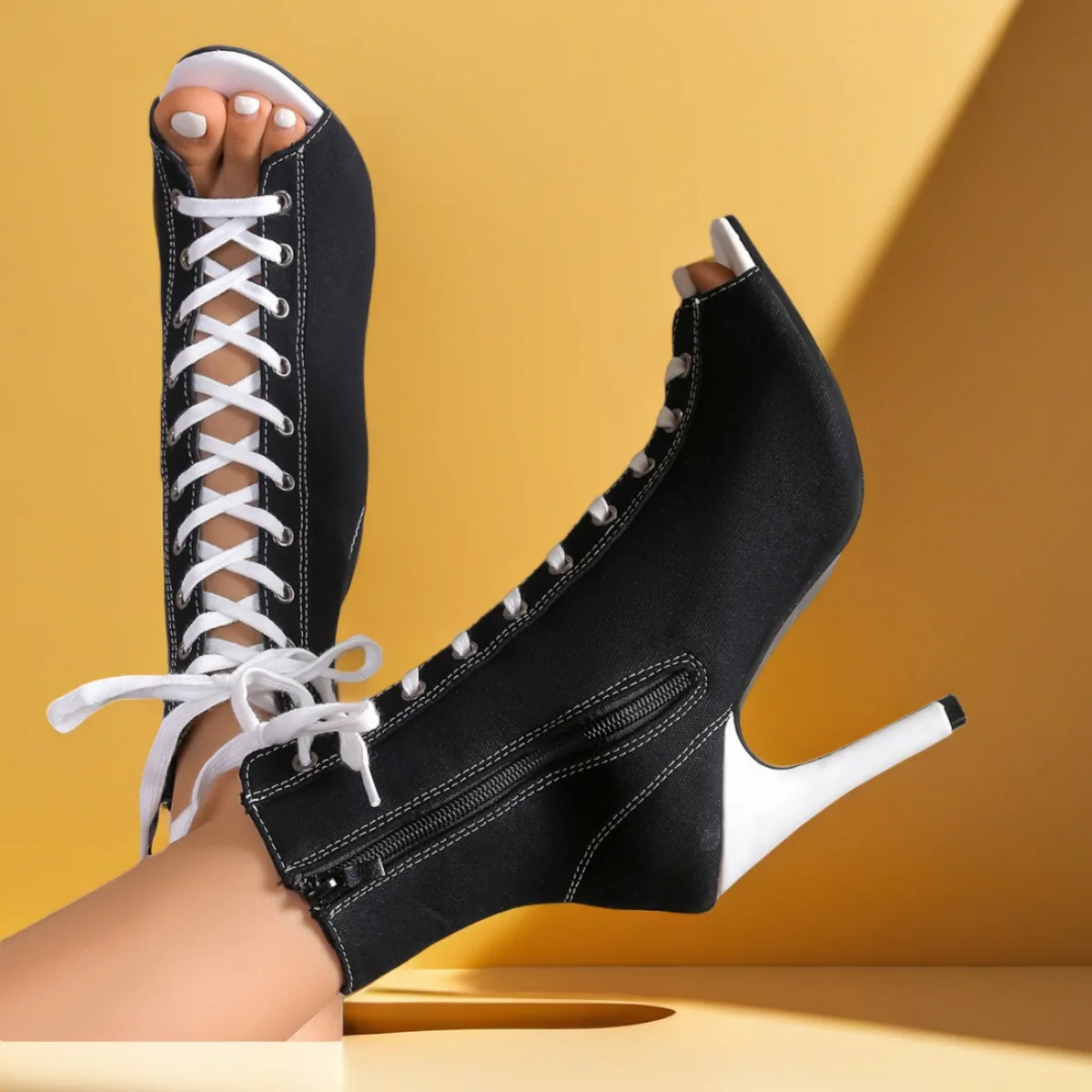 Frauen Lace Up Mode Hohe Qualität Stiefel Sommer Frauen Sandalen Mode Sexy High Heels Offene spitze Komfort Indoor Jazz Dance Schuhe – Detail 4