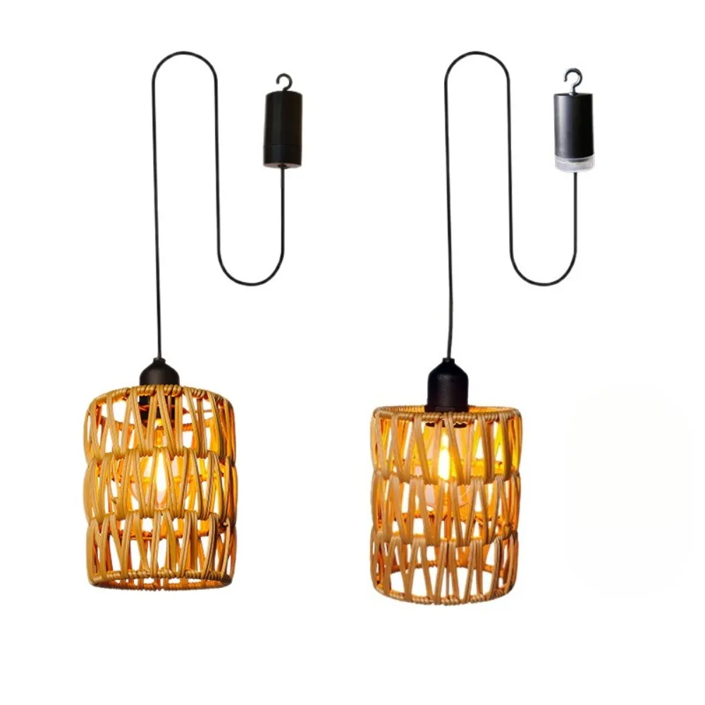 Vine Woven Pendant Light Battery Powered Remote Control E27 Household LED Light Bulb Camping Courtyard Light