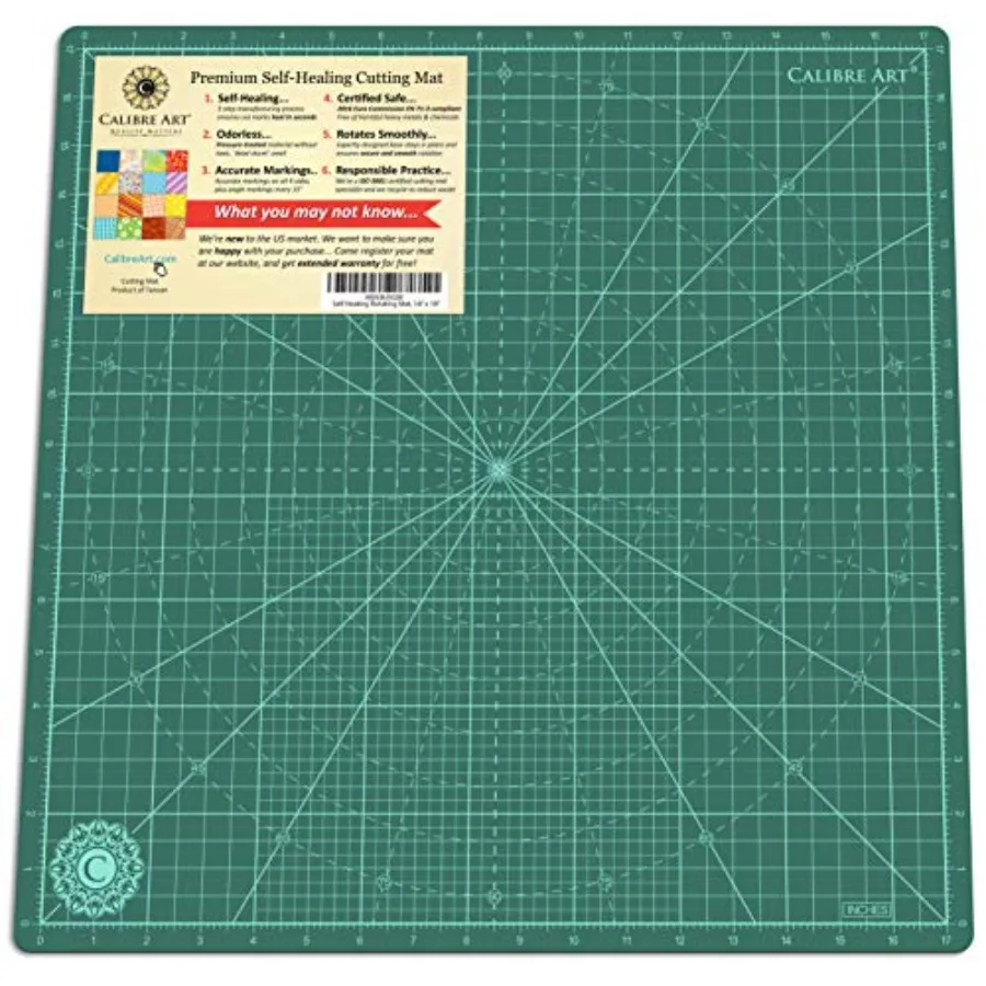 

Самовосстанавливающийся вращающийся коврик для резки 18x18 (17 дюймов) с сеткой, идеально подходит для квилтинга и художественных проектов