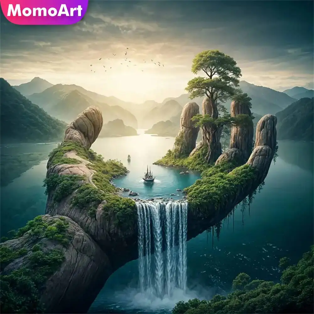 Momoart Diamond Painting River Landscape Pattern For Adults Beginners Mountain Diamond Mosaic Hand DIY Embroidery Handmade Gift