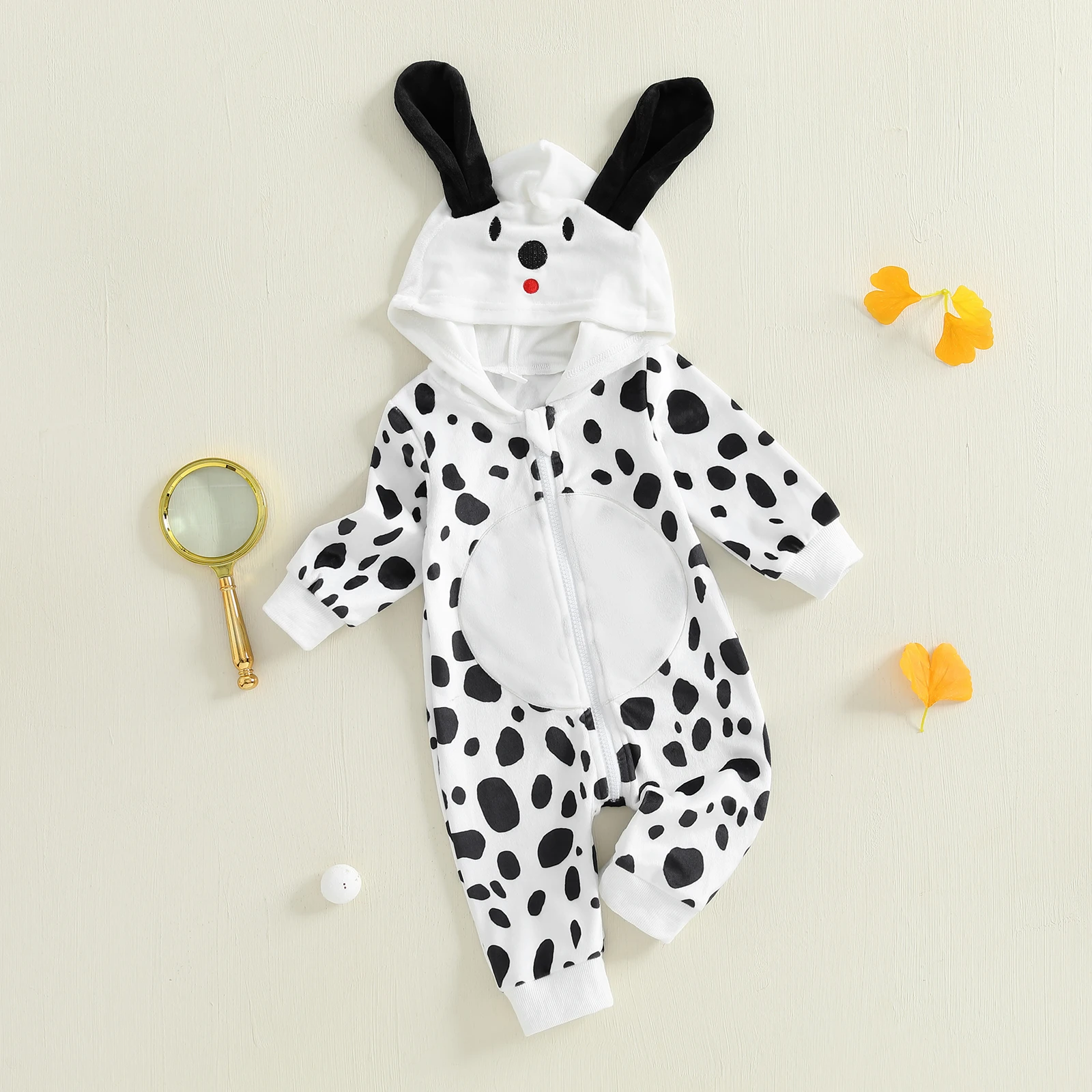 Костюм собаки на Хэллоуин для детей 0-18 месяцев, комбинезон на молнии с длинными рукавами и капюшоном, полная длина, осенне-зимняя одежда для животных