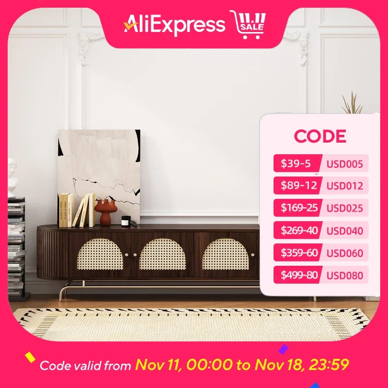 

Simple Design Brown Tv Stand Center Drawers Rattan Wood Universal Tv Table Modern Black Designer Fernsehen Tisch Furniture Home