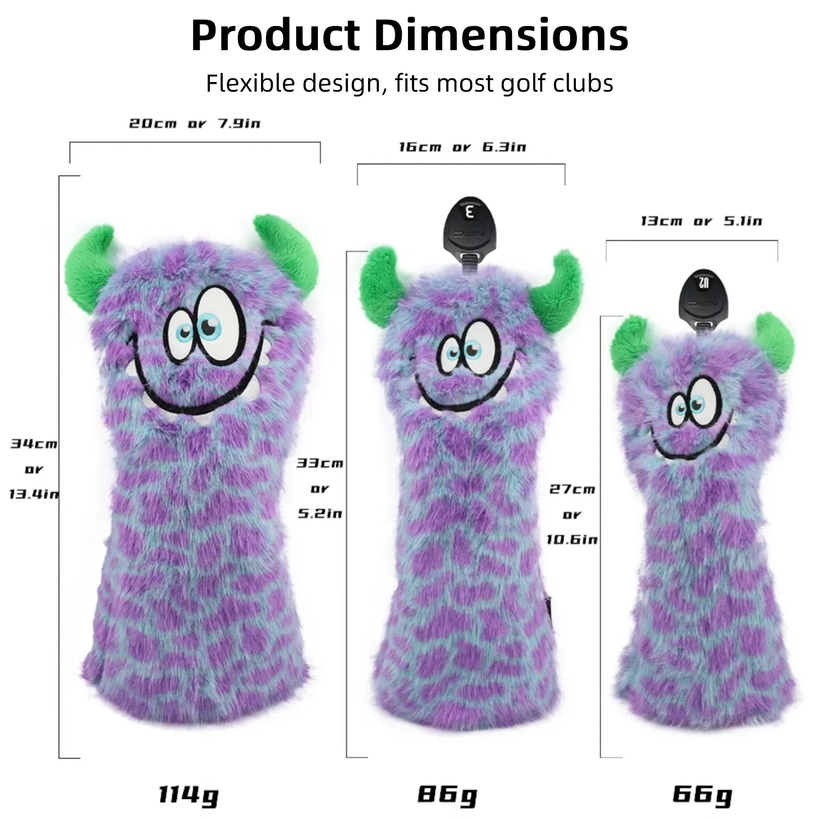 Golf Head Cover for Driver Fairway Wood Hybrid Putter Blade Club Headcover Soft Plush Monster Pattern with Adjustable Tag - view 3