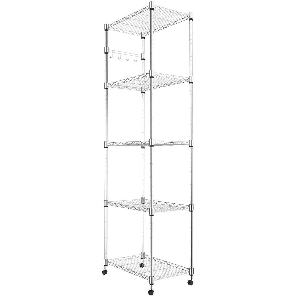 Homdox 5 Tier Steel Wire Shelving Unit on Wheels,Chrome Shelves for Garage Kitchen Living Room,Heavy Duty Shelving Rack