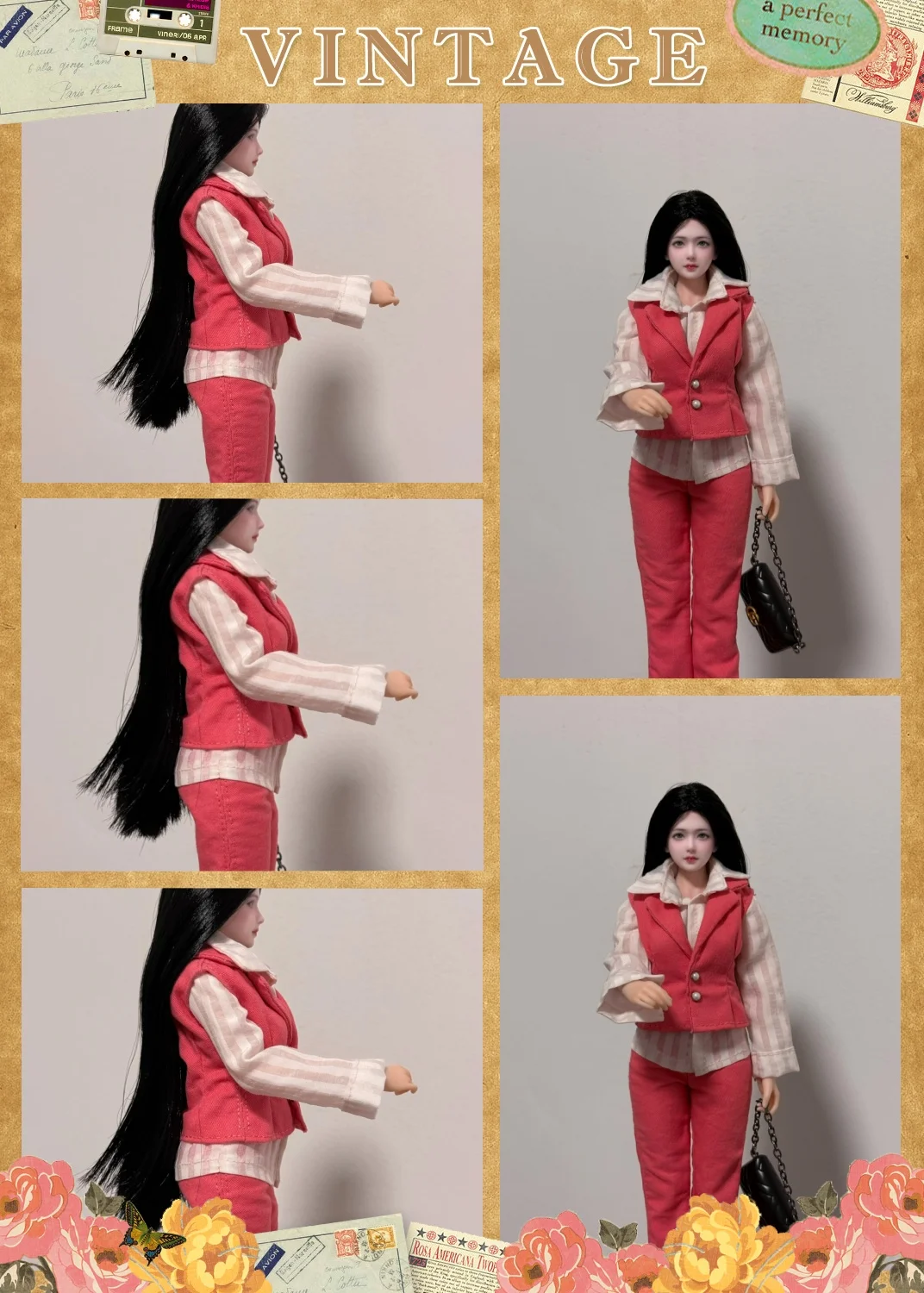 

【Clothing Only】In Stock 1/6 Scale Sweet Pink Vest Striped Shirt Slim Pants Set Fit 12inch Female Soldier Action Figure Body