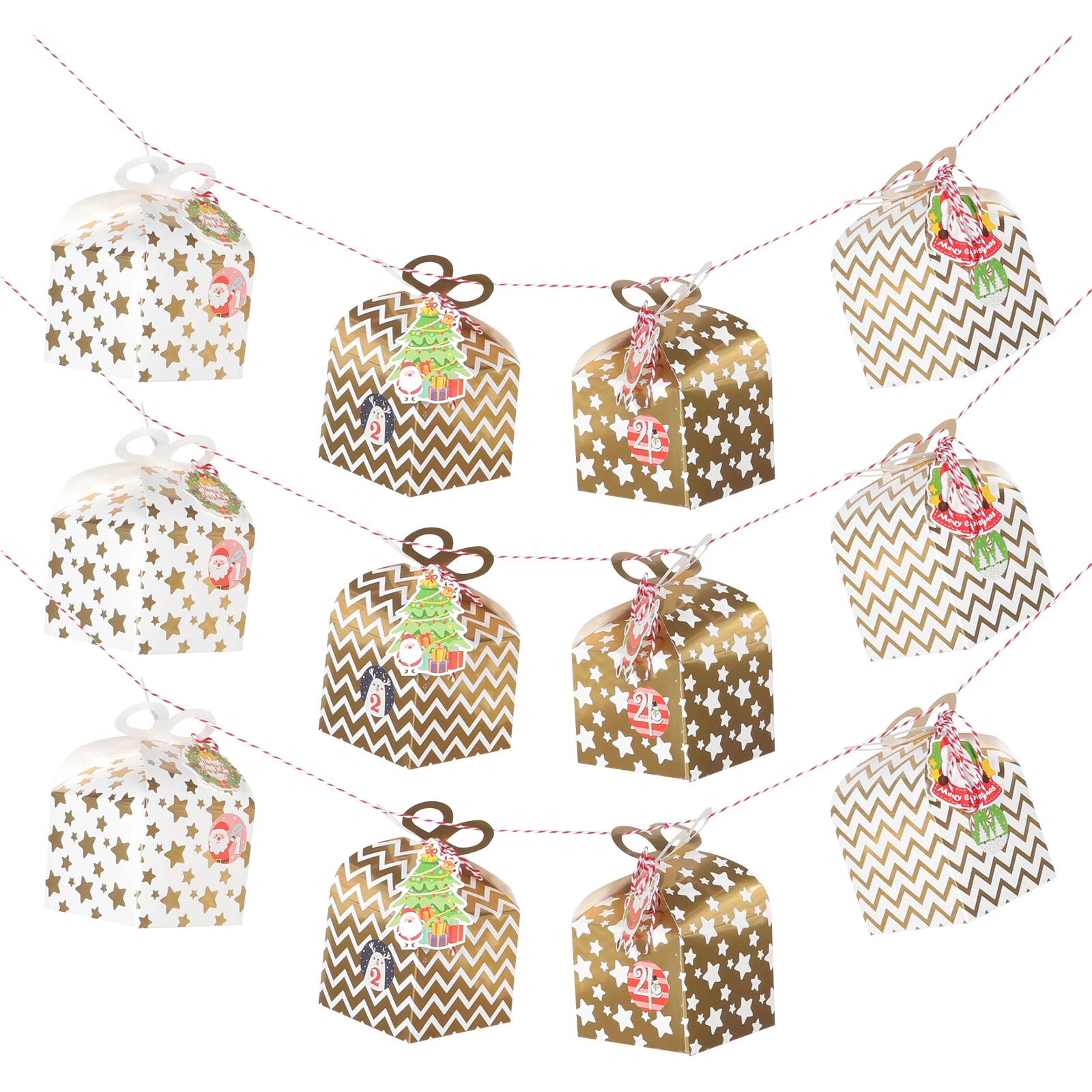 

24 Pcs Christmas Gift Boxes Hot Stamping White Cardboard Xmas Case Decorative Holiday Packaging Favor Bags Party Cookie Box