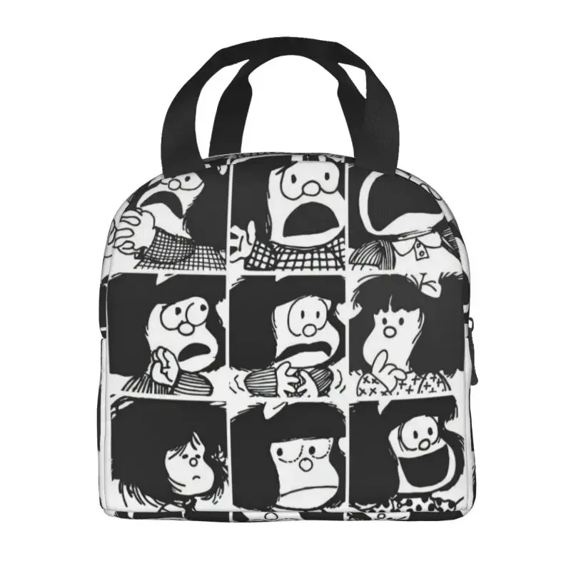 Manta de Mafalda a cuadros de Anime para niños, bolsa de almuerzo aislada, bolso de mano, lindo Kawaii, enfriador térmico portátil, fiambrera de