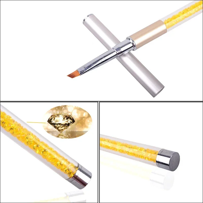 Pennello per nail art con manico in metallo con strass e diamante, in polvere acrilica, gel, rivestimento liquido, incluso per uso in salone