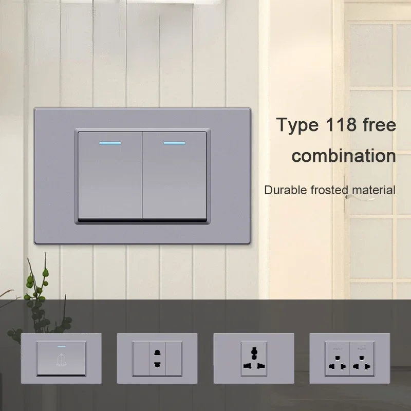 

118 plastic frosted gray multi US AU Brazil Mexico standard switch international general socket 1 2 3 gang 2 way Universal plug