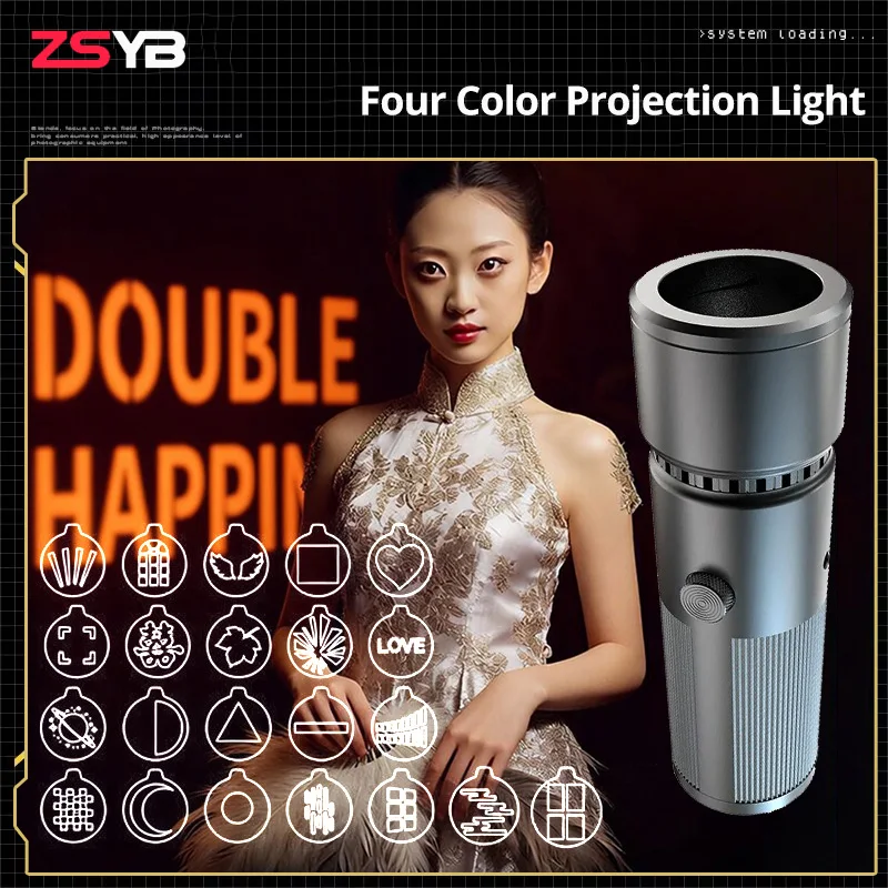 ZSYB 25W Flashlight Four Color Projection Light Built-in 4500mAh Battery Fill Light Ambience Light with 1/4'' Thread