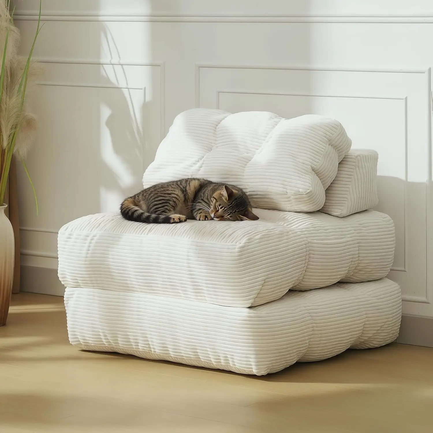 Folding Sofa Bed,Convertible Sleeper Chair with Pillow Foldable Mattress&Side Pocket, Fold Out Chair Bed Comfy Floor Sofa Lounge