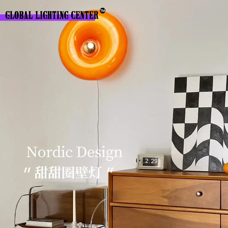 Donut Light Orange Glass Wall Lamps Touch 3 Colors Home Decor 6 Models Plug Wall Lights Indoor 110-220V Donut Lamps