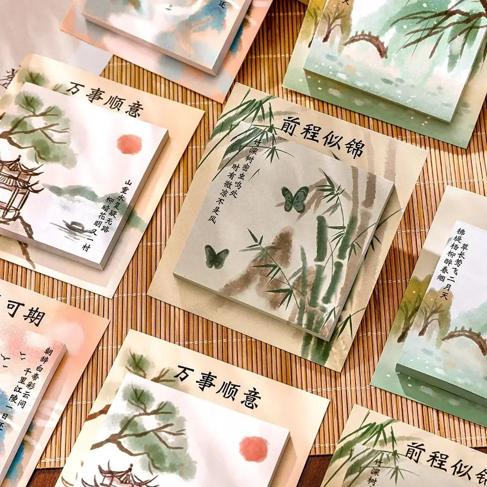 New Chinese Landscape Painting Sticky Notes Sticker Paper Notebooks Scrapbooking Adhesive Memo Pad Office Accessories