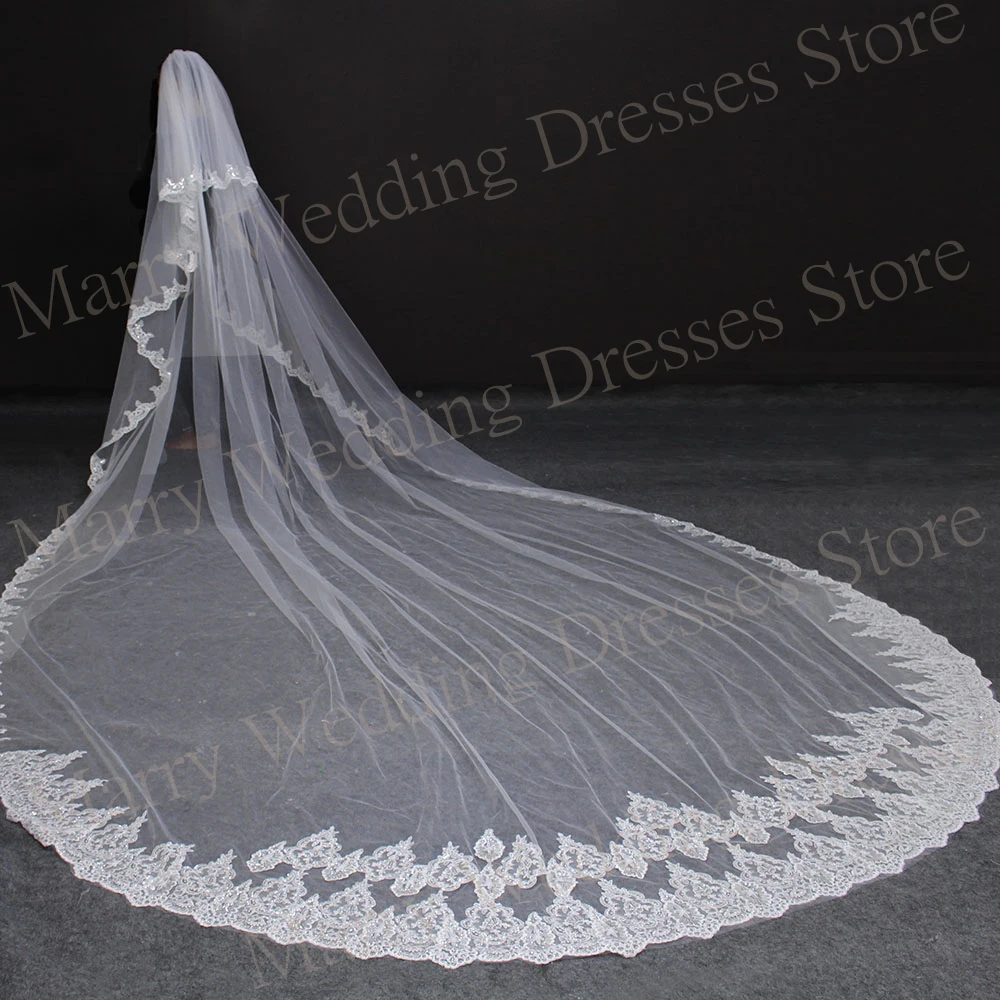 2024 Charming Sparkling Women's Wedding Veil High Quality Lace Appliques Bridal Veil Beautiful Graceful Velo De Novia Elegante